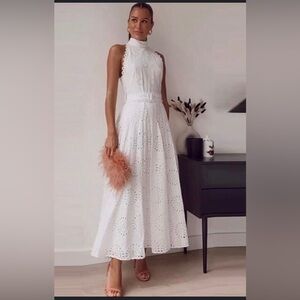 Zara Halter MIDI Dress w/ Embroidery Cutwork Fully Lined with Belt